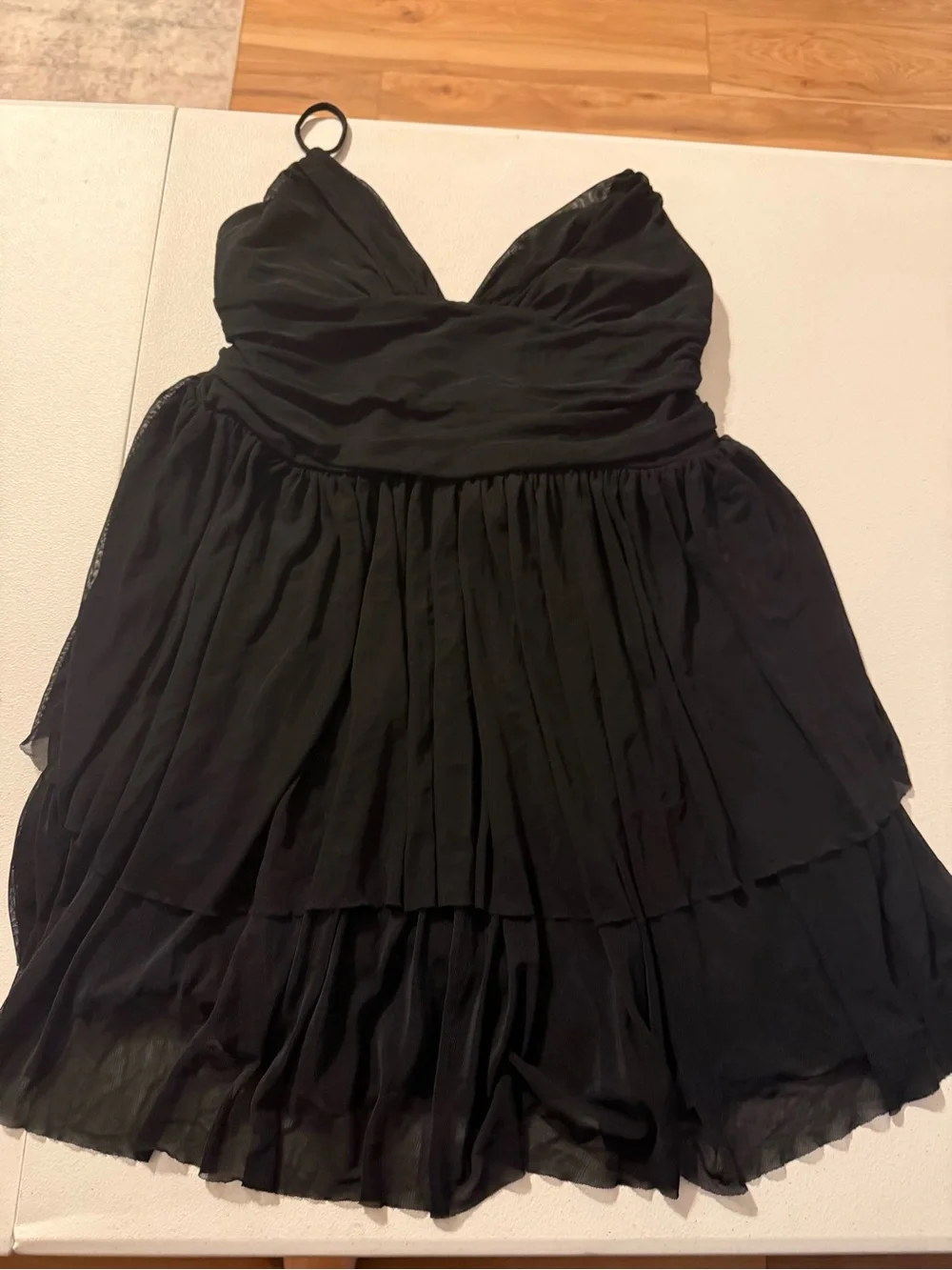 NEW Halara Women's Lace Up Mesh Layered Mini Party Dress Black Large ruched